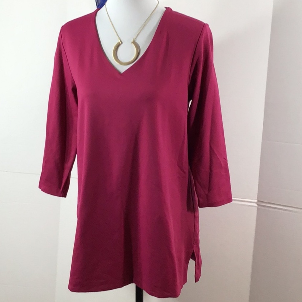 Judy P deep pink vneck pullover tunic L
